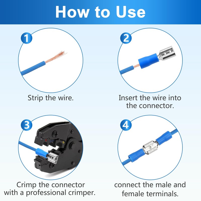 200 Pcs Female and Male Quick disconnects Spade Terminals, Blue