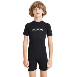 Aunua Children's 3mm Youth Swimming Suit Shorty Wetsuits Neoprene for Kids Keep Warm(7035 Black 12)
