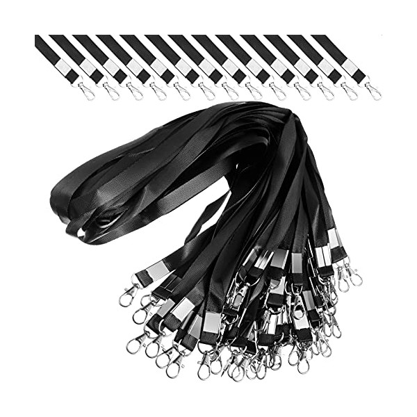 Black Lanyard 100 Pack Badge Lanyards for ID Badges Flat