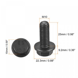 sourcing map Metric M10x25mm Hex Flange Bolts, 6pcs 10.9 Grade Carbon Steel Hexagon Head Screws
