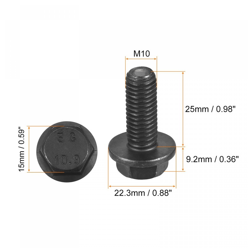 sourcing map Metric M10x25mm Hex Flange Bolts, 6pcs 10.9 Grade