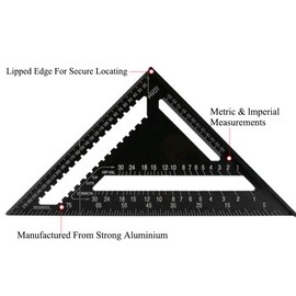Luabue Speed Square 12Inch Set Square Carpentry Squares Engineers Square Roofing Square Black Aluminum Alloy Triangle Ruler Rafter Square Framing Square Builders Square for Woodworking