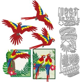 WADORN Set of 3 Metal Cutting Dies with Parrot Bird and Flower Cutting Dies Set with Birds and Animals Made of Carbon Steel for Making DIY Scrapbooking Photo Albums Paper Cards