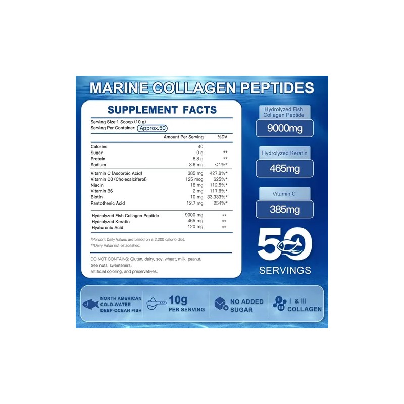 Zebora Peptidos De Colageno Marino 500g En Polvo Hecho Usa