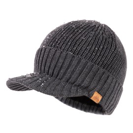 TOP-EX Dryknit Mens Winter Beanie Hat with Brim – 50% Merino Wool, Fleece Lined, Waterproof Knit Cap for Gifts & Cold Weather Grey XL/XXL