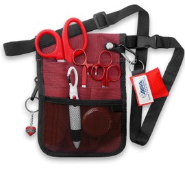 ASA Techmed Nurse Fanny Pack with Trauma Shears & Accessories – Medical Utility Belt with Nursing Supplies Including Tweezers, Bandage Scissors, CPR Face Shield, Measuring Tape - Burgundy