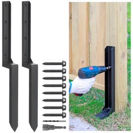 Epcee Heavy Duty Steel Fence Post Repair Stakes, Fence Post Anchor Ground Spike, for Repair Tilted/Broken Wood Fence Post (2 Pack/Black
