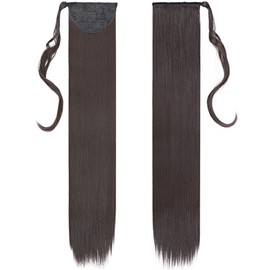32" Straight Wrap Around Ponytail Clip In Hair Extensions Silky One Piece Long Hairpiece For Women Beauty - Dark Brown
