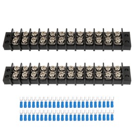 JAMHER 12 Circuits 12 Positions Terminal Block 20-30A 200-450V Dual Row Screw Terminals Strip with 66 PCS Heat Shrink Wire Fork Connectors(Pack of 2pcs)
