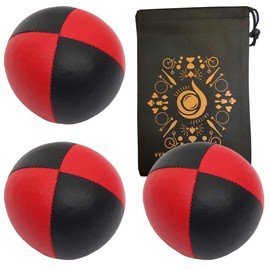 3 x Pro 115g Cascade Classic Black Theme Juggling Balls - Thud Juggling Balls & Bag - Set of 3 Juggling Balls (Red and Black)