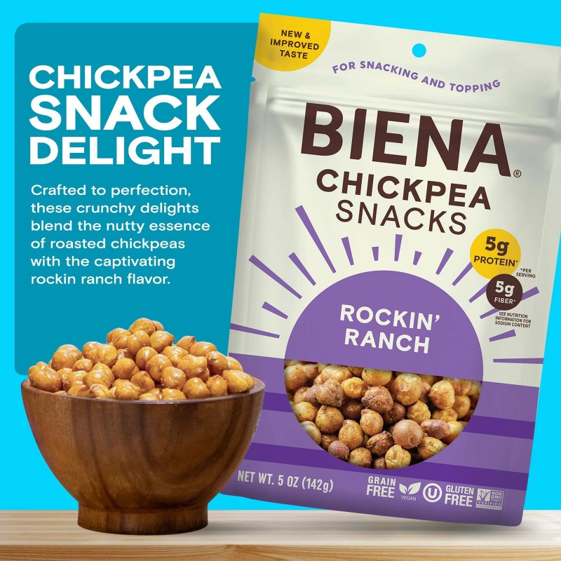 BIENA Rockin Ranch Chickpeas 8 Pack Plant Based Protein Gluten