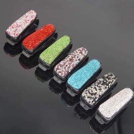Whakano Pack of 2 Glitter Glasses Holders for Car Sun Visor Made of Rhinestones, Sunglasses Holder for Car Visor Accessories, Ticket Card Clip, Car Interior Accessories, White