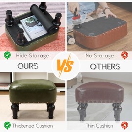 Cmishe Ottoman Leather Foot Rest with Thicker Foam Padded Seat, Footstool with Wooden Legs (Green)