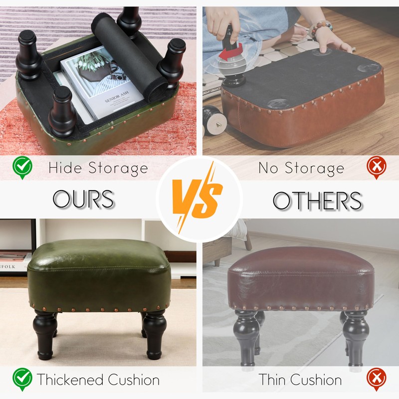 Cmishe Ottoman Leather Foot Rest with Thicker Foam Padded Seat,