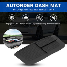 Autorder Dash Mat for 2011-2018 Dodge Ram 1500 2500 3500 Accessories - Non-Slip Silicone Dashboard Cover Mat, Resists Glare & Sun Exposure, Holds Phones, Keys, Glasses & More - Black