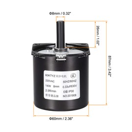 sourcing map AC 220V Electric Synchronous Motor Metal Gear Turntable/C 2.5RPM 50-60HZ 14W 8mm Dia Central Shaft