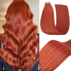 Tape in Hair Extensions Human Hair 20pcs Remy Hair Extensions 18 Inch Copper Straight Invisible Human Hair Tape in Extensions Skin Weft Tape Extensions Human Hair (350#,18 Inch)