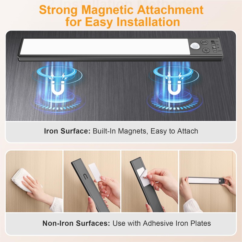 Gritin 10.2inch Under Cabinet Lighting Rechargeable -84 LED Super Bright,3-Color&