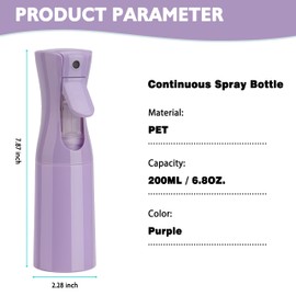 Zuhose Continuous Spray Bottle, 6.8OZ /200ML Hair Mister Spray Bottle, Mist Spray Bottle for Hair, Fine Mist Water Spray Bottle for Salons,Barber, Plants, Skin Care, Cleaning(Purple,1 Pack)