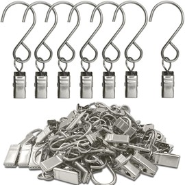 AMZSEVEN Stainless Steel S Hooks Curtain Clips, 50 Pack Hanging Party Lights Clips, Hangers Gutter Photo, Art Craft Display, 3 Inch Long, Silver