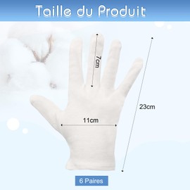 BORISCA 6 Pairs White Cotton Gloves White Glove 100% Cotton Moisturizing Cotton Glove for Dry Hands