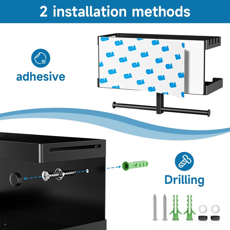 Toilet Paper Holder with Shelf Wall Mount, Adhesive Double Toilet