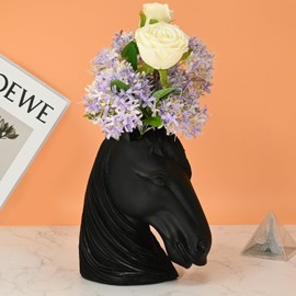 Juliahestia Horse Head Vase Black Home Decor Room Art Decorative Table Flower Pot Centerpiece Aesthetic Equestrian Decorations Gifts for Women Lovers Mother Birthday