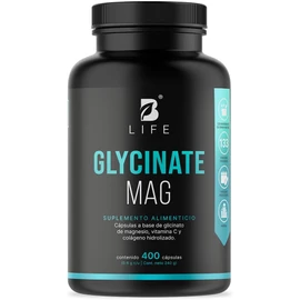 Glicinato de Magnesio de 400 Cápsulas 1800 mg por porción. Alta absorción. Ingredientes Naturales. Glycinate Mag B Life