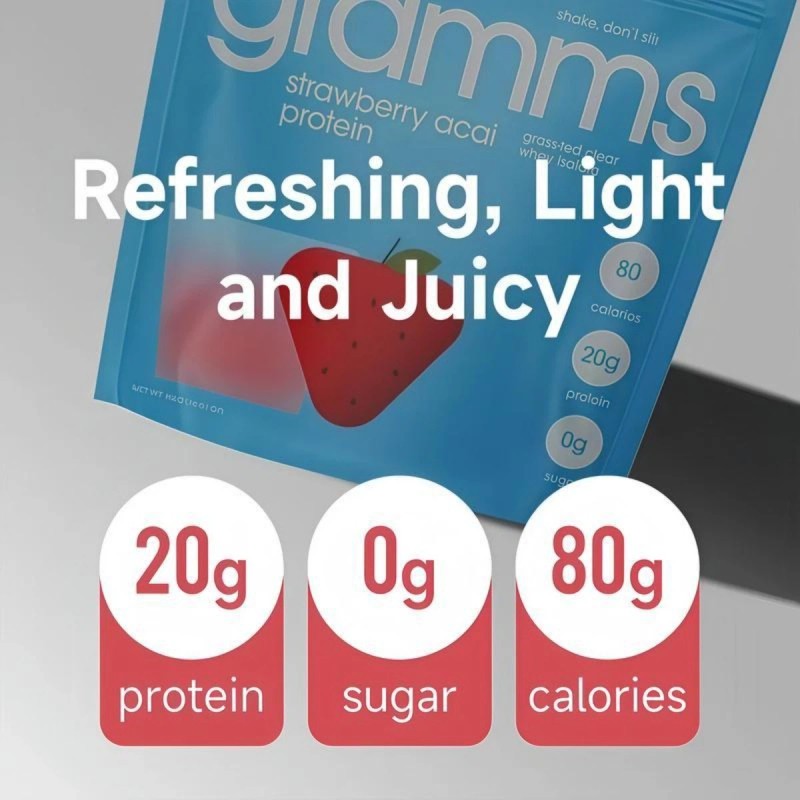 Gramms Grass-Fed Whey Isolate Clear Protein Strawberry Acai Sugar/Lactose Free
