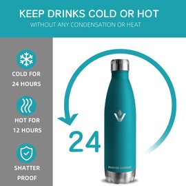 Stainless Steel Drinking Bottle, 0.5 Litres, BPA-Free, Leak-Proof, 24 Hours Cold & 12 Hours Warm, Metal Water Bottle, Double-Walled, Thermos Flask for School, Camping, Travel