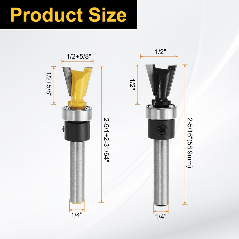 sourcing map 4pcs Dovetail Router Bits 1/4" Shank 1/2+5/8" Dia