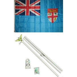 Moon Knives 3x5 Fiji Flag White Pole Kit Set - Party Decorations Supplies For Parades - Prime Outside, Garden, Men Cave Decor Flag