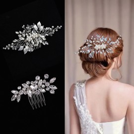 2 Pieces Crystal Rhinestone Pearl Bridal Hair Comb Set Gold Silver Wedding Hairpieces for Women Bridal Hair Accessories