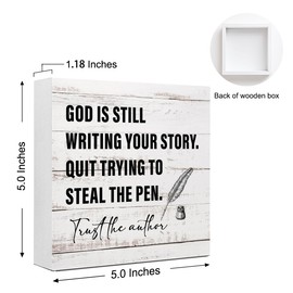 WUZYOU God Is Still Writing Your Story Wooden Wall Hanging Decor Desk Sign, Inspirational Bible Verse Sign, Motivational Blessed Faith Christian Office Home Bedroom Wall Art Shelf Decor