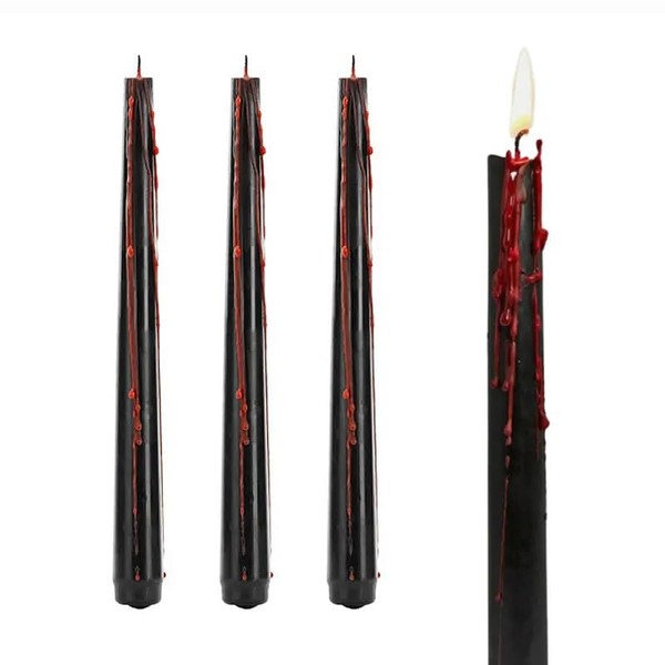 Pack of 3 Bleeding Candles | 25cm Black Tapered Candles