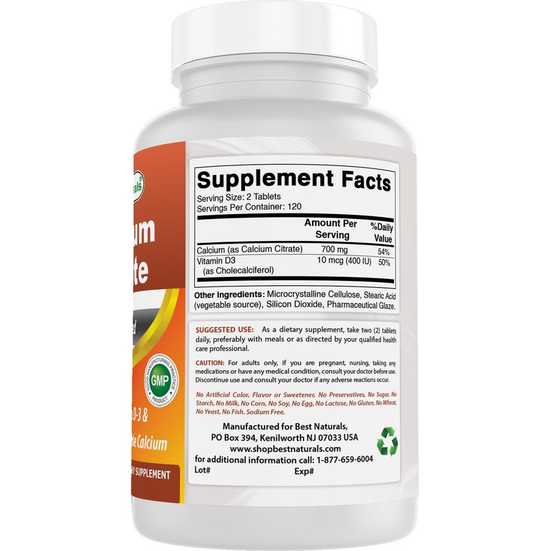 Best Naturals Calcium Citrate with Vitamin D-3 240 Tablets (240