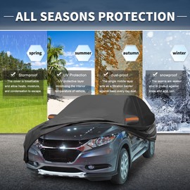 X AUTOHAUX Car Cover Outdoor Waterproof Sun Rain Snow Hail Protection with Left Side Door Zipper 210D-PU for Honda HR-V