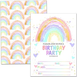 Birthday Party Invitation Cards, Rainbow Happy Birthday Party Invites, Colorful Birthday Party Celebration Invitations for Kids Children Girls Boys, 20 Cards with 20 Envelopes