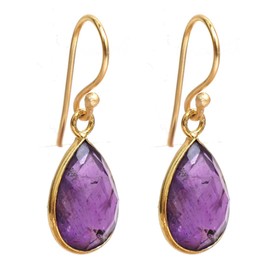 Gempires Amethyst Earrings, Teardrop Crystal Earring, Pear Shape Dangle Drop, Natural Gemstone Earring, February Birthstone, Everyday Wear, Hypoallergenic 14k Gold Plated, Gift for Mom Wife