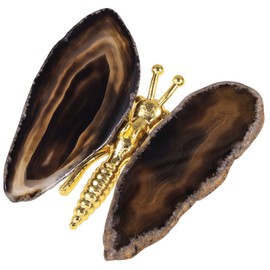 KYEYGWO Agate Slices Butterfly Figure Decoration with Stone Wings, Golden Flying Butterflies Statue Healing Stone Fengshui Ornament Crystal Animal Sculpture for Home & Office, Black