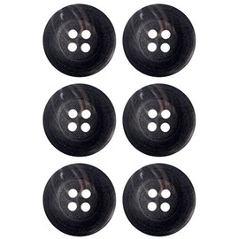 Mibo Buttons & Accessories 6pcs Polyester Rod Horn Button - 4 Hole - Wide Dome Rim - 32L(20mm) - Black Mix - Matte Finish