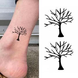 Oottati 2 Sheets Tiny Small Temporary Tattoos For Women Men Finger Hands Neck Wrist Face, Cute Long Lasting Cartoon Fake Tattoo Stickers For Kids Boys Girls Black Simple Tree