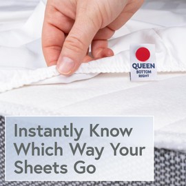 [Queen] SheetSnaps Bed Sheet Corner Labels – Know Which Way the Sheets Go for Easy Bed Making – 6Pk - Color-Coded, Snap-On Tags for Size Identification – Laundry Hack, Machine Washable Sheet Organizer