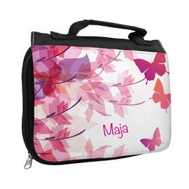 Toiletry Bag with Maya and Name Design with Butterflies for Girls | with Name Washing Toiletries Bag for Children