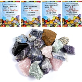 KomeStone Rough Colorful Gemstones & Rock Tumbler Polishing Refill Grits, Suitable for Any Rocks and Rock Tumblers