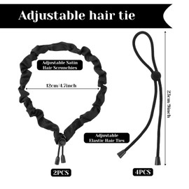 6Pcs Adjustable Hair Ties,Black Satin Hair Scrunchies for Thick,Dreadlocks,Buns,Afro Puff Ponytail Ties for Women,Soft and No Damage