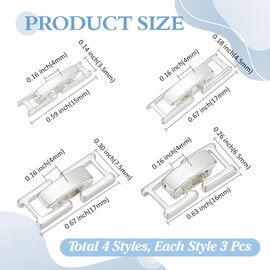 CRAFTYMELODY 12Pcs Fold Over Clasp 4 Style Brass Extension Clasp Snap Lock Closure End Caps Watch Silver Jewelry Clasps for Bracelet Necklace DIY Jewelry Making Findings Accessory