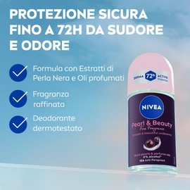NIVEA Deodorante Roll on Pearl & Beauty Fine Fragrance 50 ml, Deodorante donna antitraspirante per una protezione 72h, Formula con Estratti di Perla Nera e Oli profumati per un fragranza raffinata