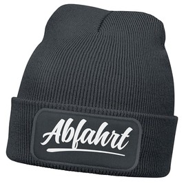 MoonWorks® Men's Beanie with Patch Knitted Hat with Saying Print Abfahrt Funny Hat Men, darkgray