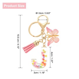 sourcing map Initial Letter Keychains, Resin Cute Butterfly Tassel Pendant Accessory for Women, Alphabet Key Ring for Purse Handbags Backpack, Pink-J